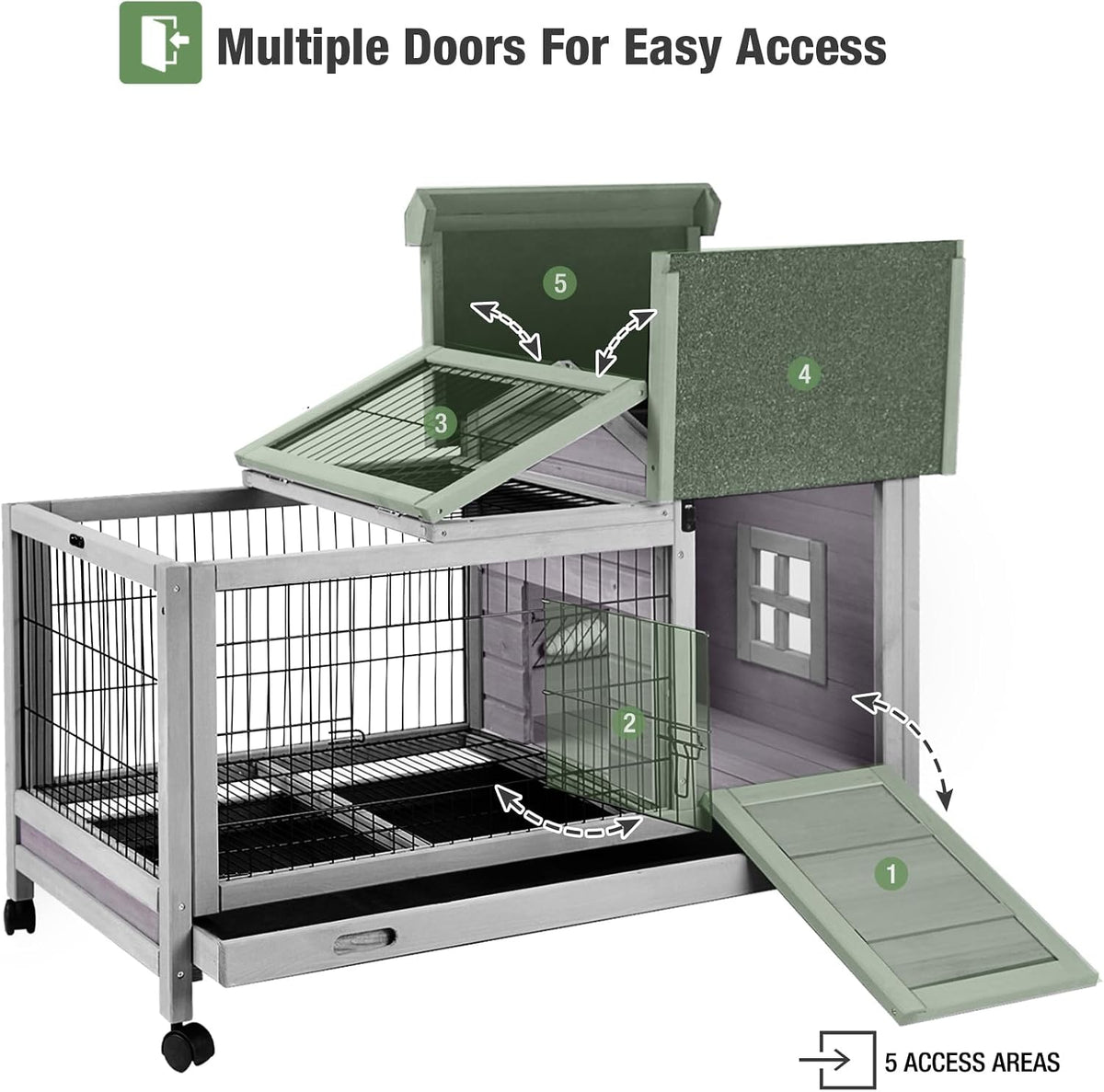 Wooden Rabbit Hutch Indoor and Outdoor - Grey - image 2