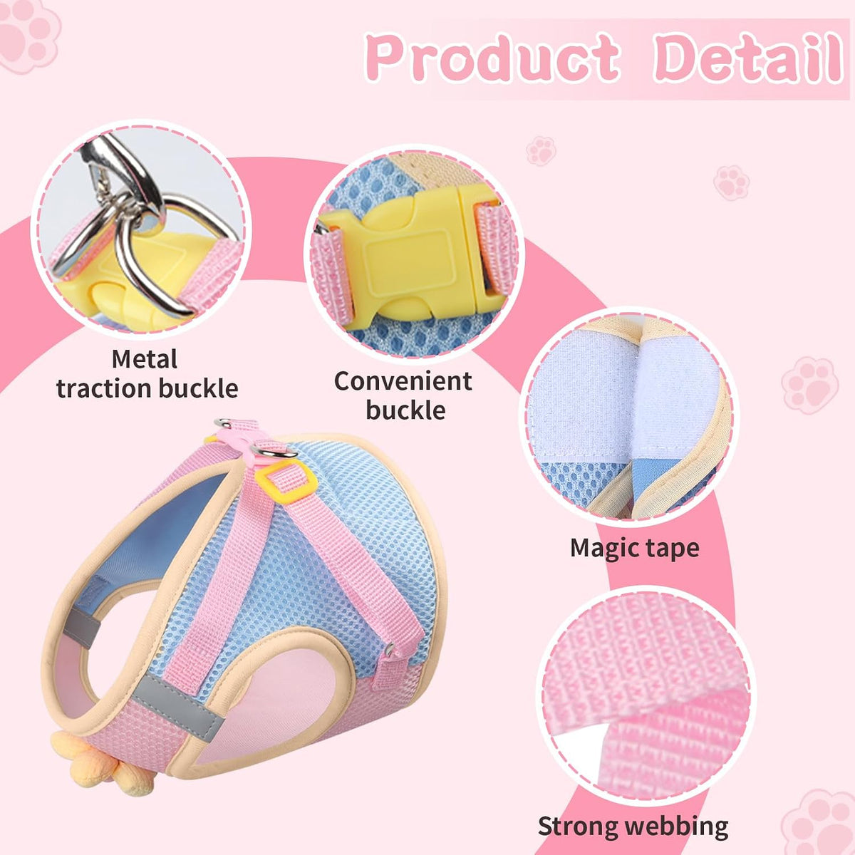 Cat Harness and Leash Set, Escape Proof Soft Vest Walk Pink XS – Essentials for Cats - Sakura pink / Extra Small - image 4