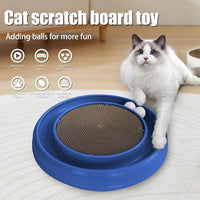 Interactive Cat Scratcher with Two Rotating Balls,Durable Scratch Pad for Indoor Play,Cardboard Cat Scratcher Pad with Cat Toy Ball Track and Catnip,2-in-1 Cat Toy (Blue)