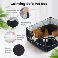 Miguel Washable Dog Bed for Small Dogs, Easy to Wash Cat Sofa Bed with High Sides, Rectangle Bolster Cat Bed Calming Cuddle Puppy Bed with Anti-Slip Bottom, Black 20 Inch