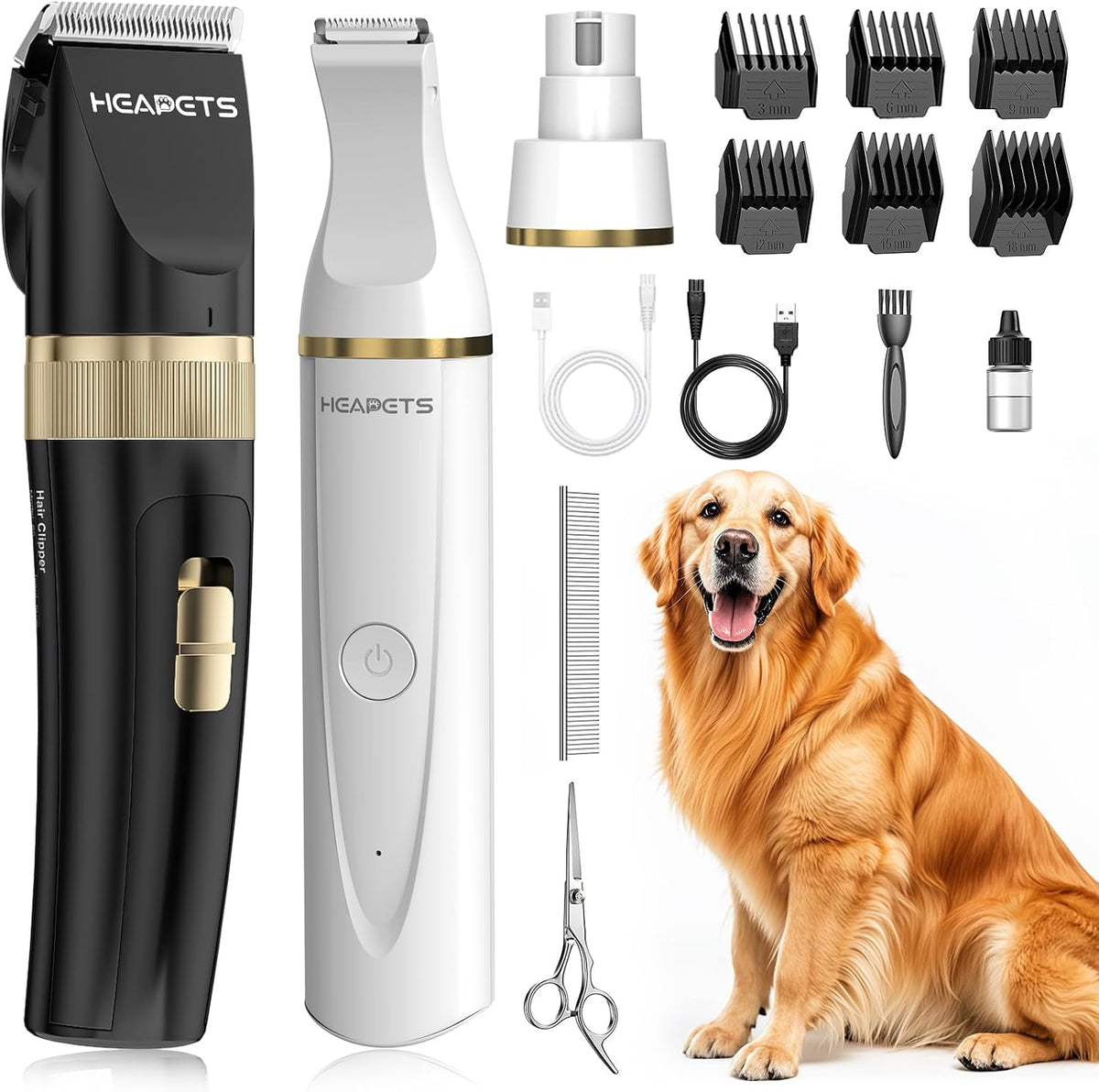 HEAPETS Dog Hair Clippers for Grooming Kit and Dog Paw Trimmer Nail - Black-white