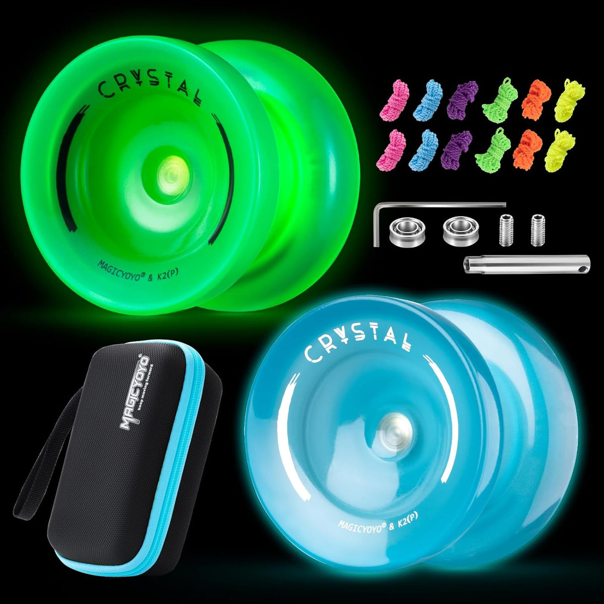 MAGICYOYO K2 Yoyo Professional Glow in The Dark - Glow Green +Glow Blue