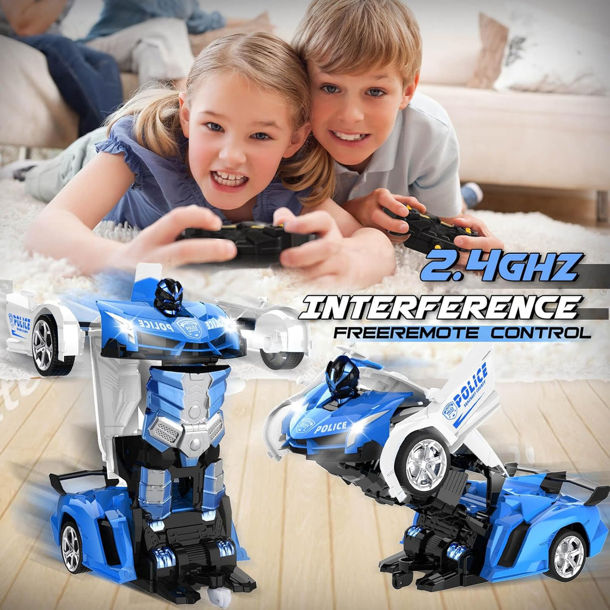 Transform Remote Control Car Toys for Boys 4-6 - Police Car Blue - image 4