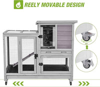 GUTINNEEN Indoor Rabbit Hutch Guinea Pig Cages with Chew-Proof Ramp, 2-Story Wooden Bunny House with Pull-Out Tray & Lockable Caster Wheels, Small Animal Cage for 2-4 Rabbits & Guinea Pigs (Grey)