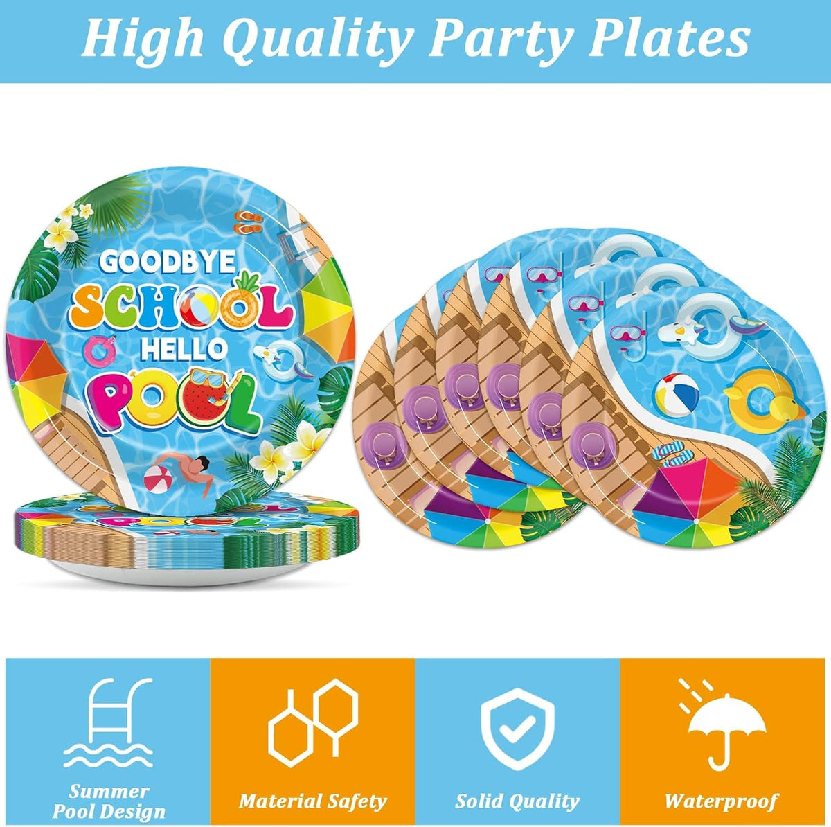 CHUNNIN 200 PCS Gone Fishing Party Plates Napkins Fishing Tableware - Pool - image 3