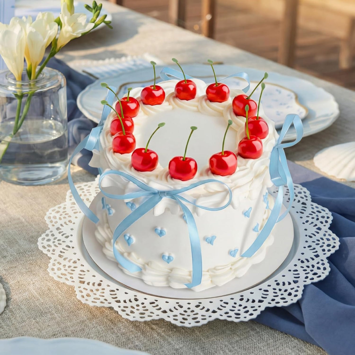 Chunful fake cherry cake toppers with red polyester bows - view 31