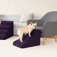 EHEYCIGA Curved Dog Stairs Ramp for Small Dogs 15.7" H, 3-Step Dog Steps for Couch Sofa and Chair, Pet Stairs for Cats, Non-Slip Balanced Pet Steps Indoor, Purple