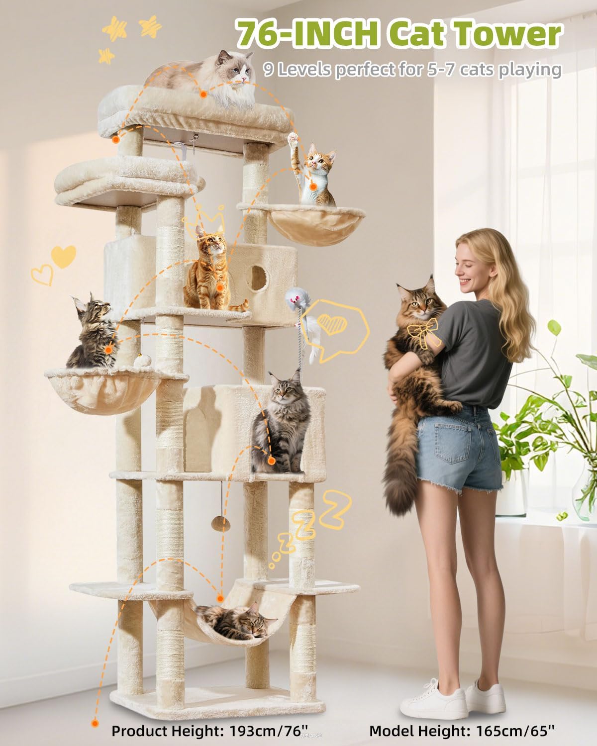 Taoqimiao 32.2in Cat Tree with Toy - Beige / 76 inch - image 3