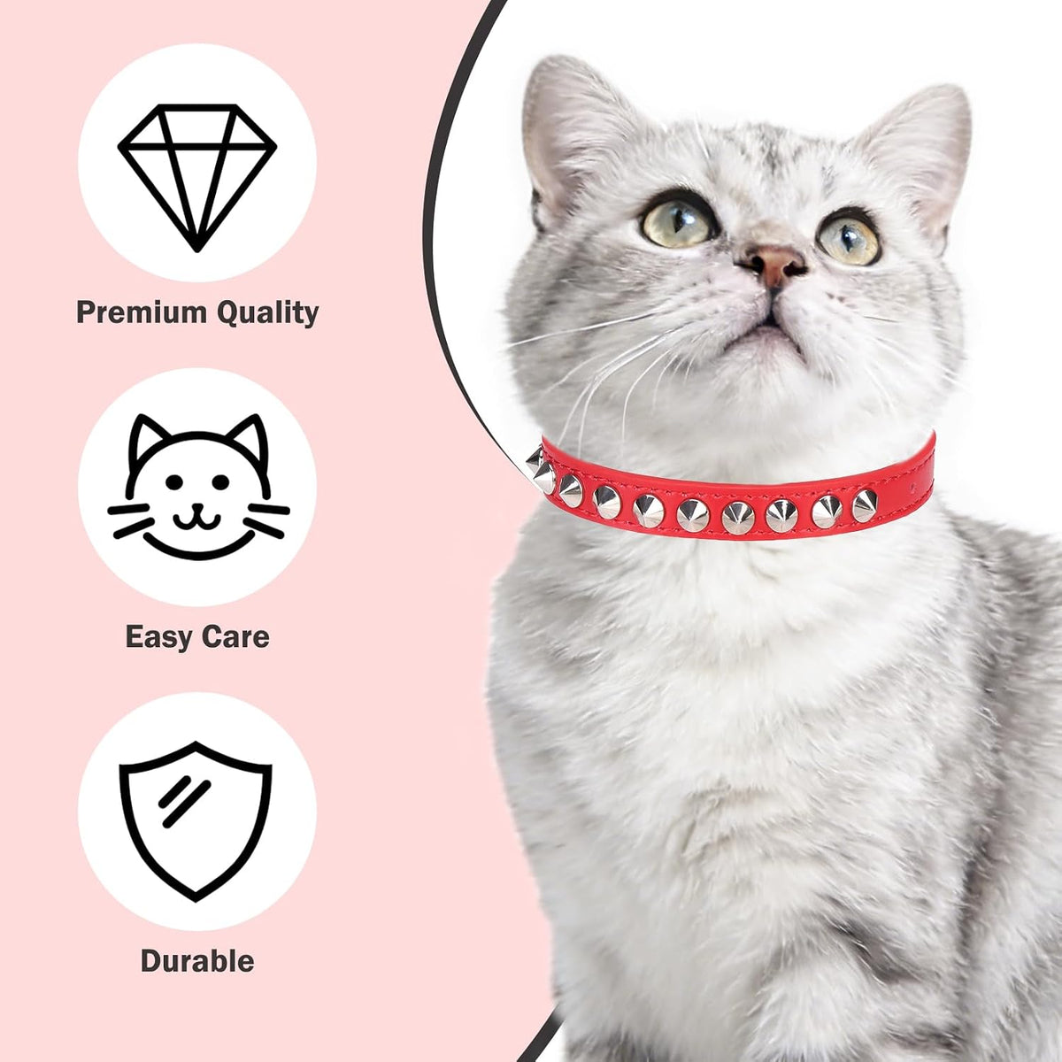 Leather Cat Collar, Breakaway Kitten Collars with Bell, Black – Essentials for Small Pets - Red / 7"-9" For Cats(Pack of 1) - image 3