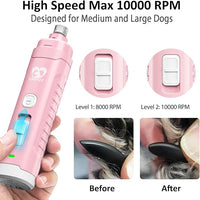 Casfuy Dog Nail Grinder with 2 LED Light for Large Medium Small Dogs - 3X More Powerful 2-Speed Electric Pet Nail Trimmer Rechargeable Quiet Painless Paws Grooming & Smoothing Tool