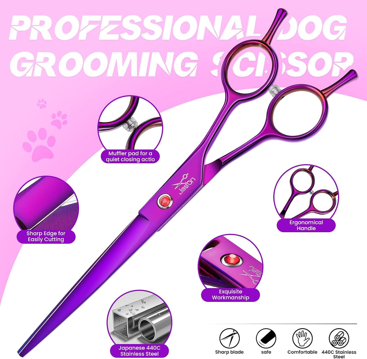 JASON Dog Grooming Thinning Scissors - Purple / 7.0 - image 4