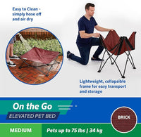 Coolaroo On-The-Go Elevated Dog Bed - Foldable Pop-Up Travel Dog Bed with Breathable, Moisture-Resistant Fabric, Carry Bag Included, Lightweight & Portable, Brick, Medium