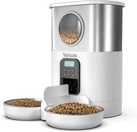 VOLUAS Automatic Cat Feeders for Two Cats,Stainless Steel 5L Pet Feeder for Cats and Dogs Timed Cat Feeder Pet Dry Food Dispenser, White