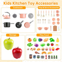 130Pcs Kitchen Playset, Toddler Pretend Cooking Play Pots, Pans - Pink / 100 Pcs - image 3