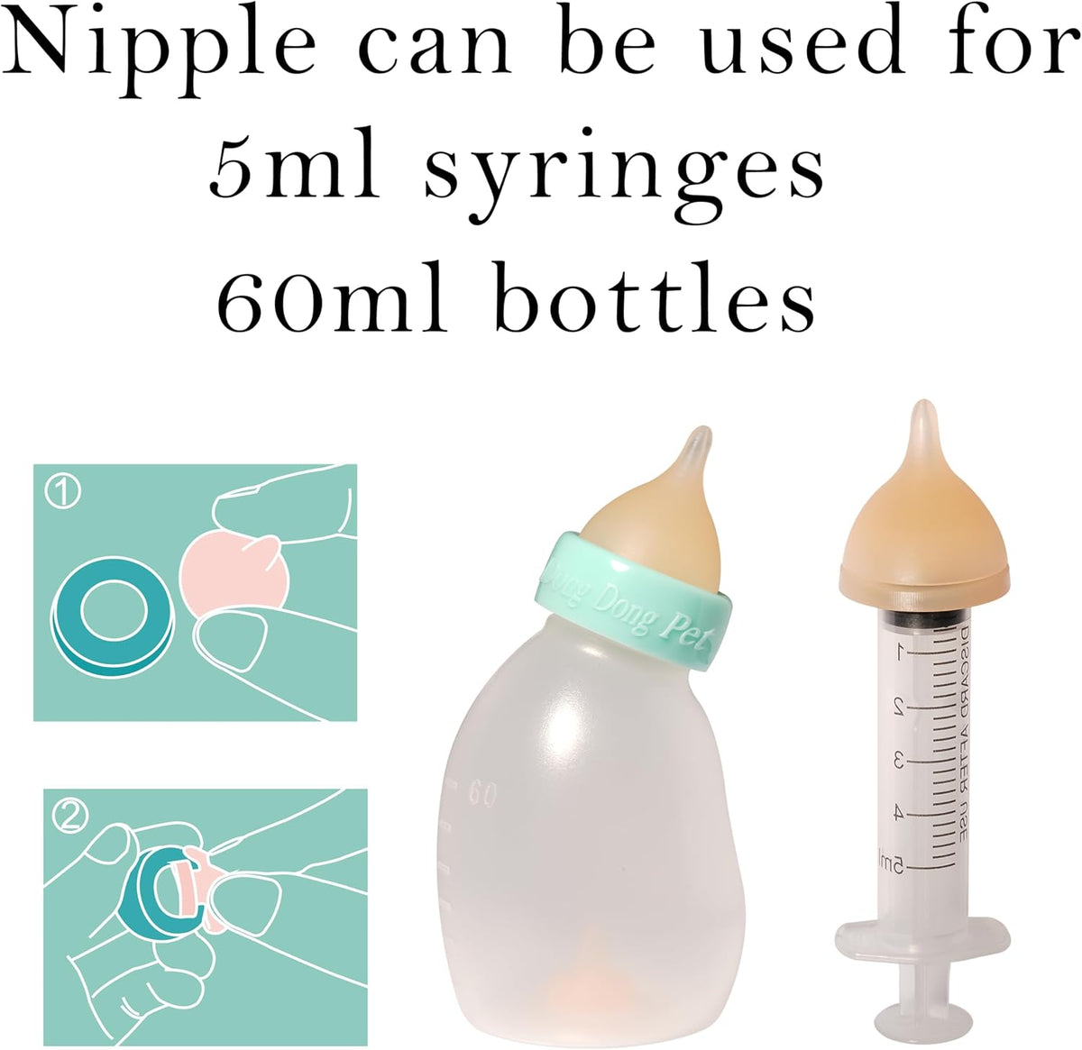 Kittens Feeder Bottle, Silicone Feeding Nipple and Syringes - Replacement Nipple (5 Nipple+3 Syringes) - image 3