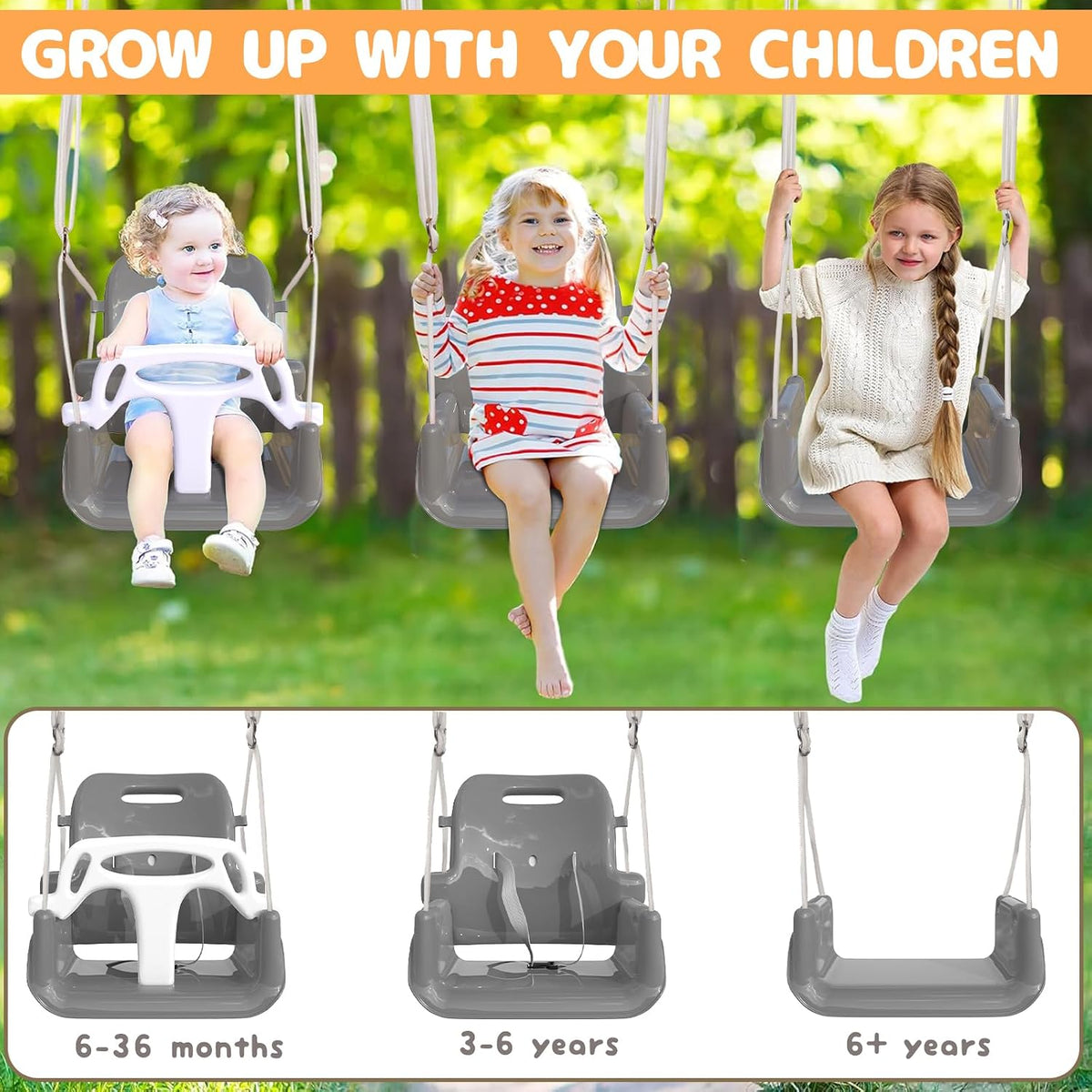 Foldable Toddler Swing Set for Indoor & Outdoor Use – Fun for Kids & Family - Gray - image 2