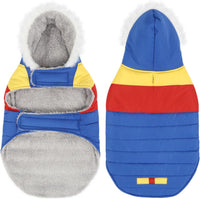 HDE Dog Puffer Jacket Fleece Lined Winter Coat & Harness Hole NVY - Large / 90s Colorblock - image 3