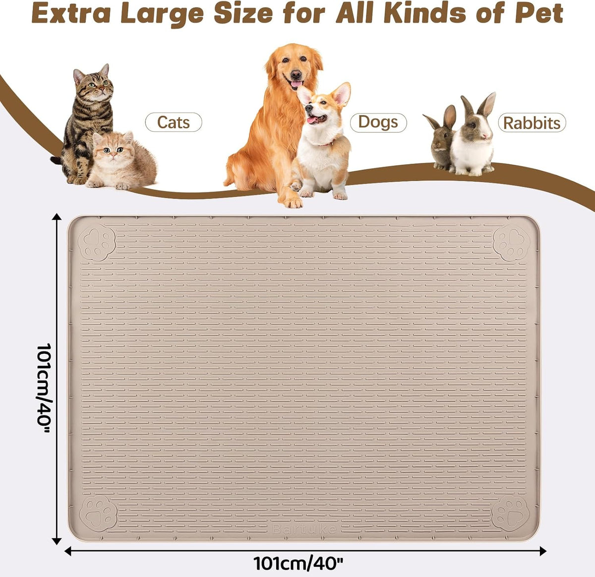 Cat Food Mat Extra Large Silicone Pet Bowl Mat 40''x28'' - Khaki / 40"L x 40"W - image 2