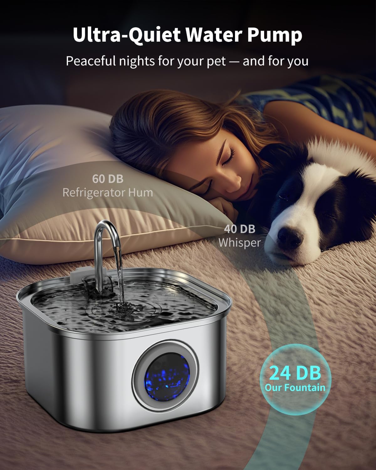 Stainless Steel Cat Water Fountain - 3.2L Fountain+1 Filter + 1 Sponge - image 4