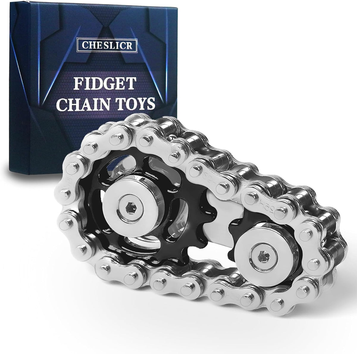 Fidget Spinner Toy for Adults Metal Figette Bike Chain for Adult Men - Black