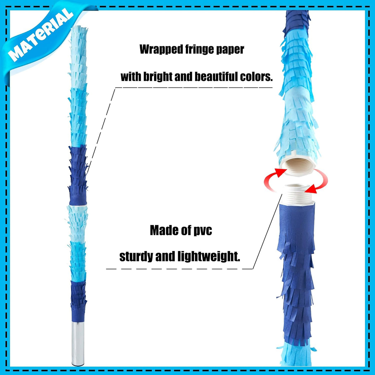 PCFING 30 inch rainbow piñata stick kit with blindfold and rope - view 23