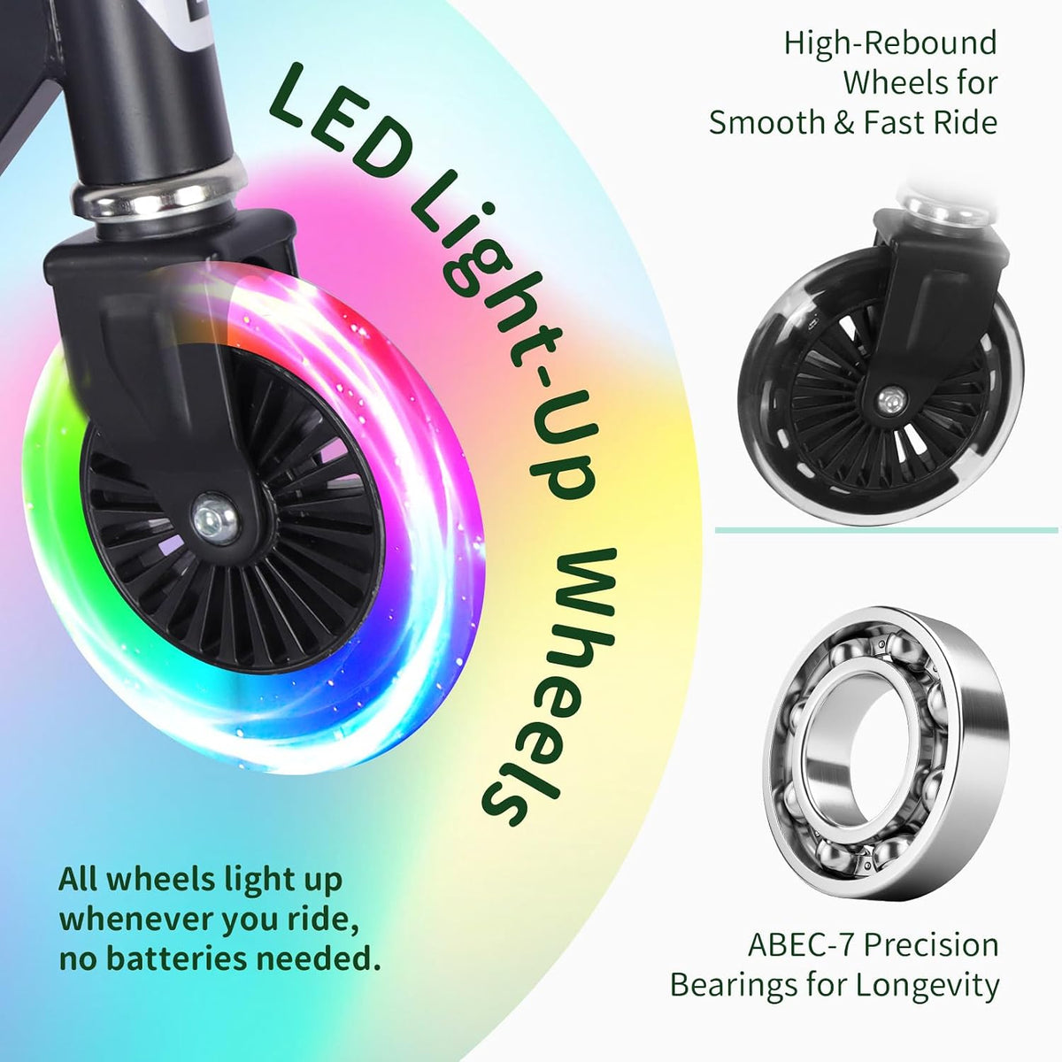 BELEEV V2 Scooters for kids Light-Up Wheels & Stem & Deck - Black - image 2