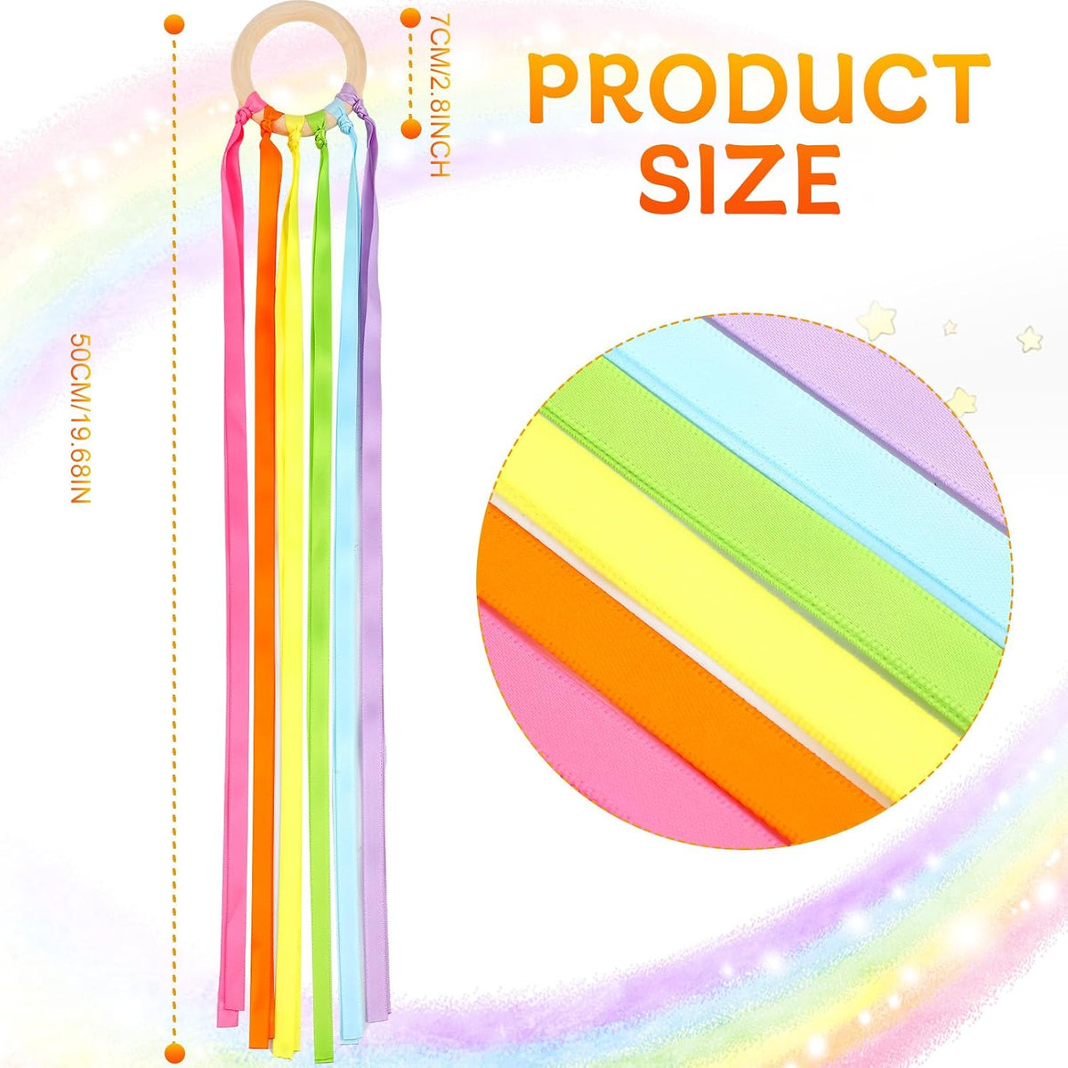 Sumind 6 pack of ribbon dance wands for kids with smooth hardwood rings and bright ribbons - view 8