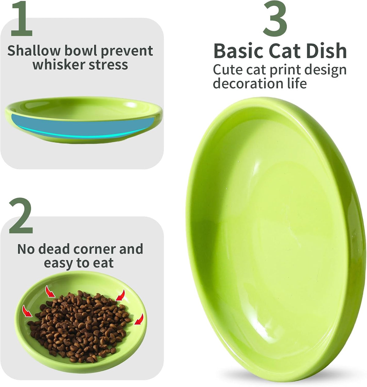 3 PCS Ceramic Cat Bowls, Small Dog Dish - Green - image 3