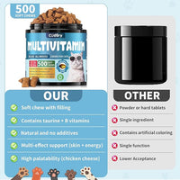 Cat Multivitamin, Crunchy & Creamy Cheese Chew– Supports Energy and Skin & Coat – with Taurine, B-Complex, Zinc Methionine & Selenium Yeast – Daily Health Supplement for Cats of All Ages (500 Chew)