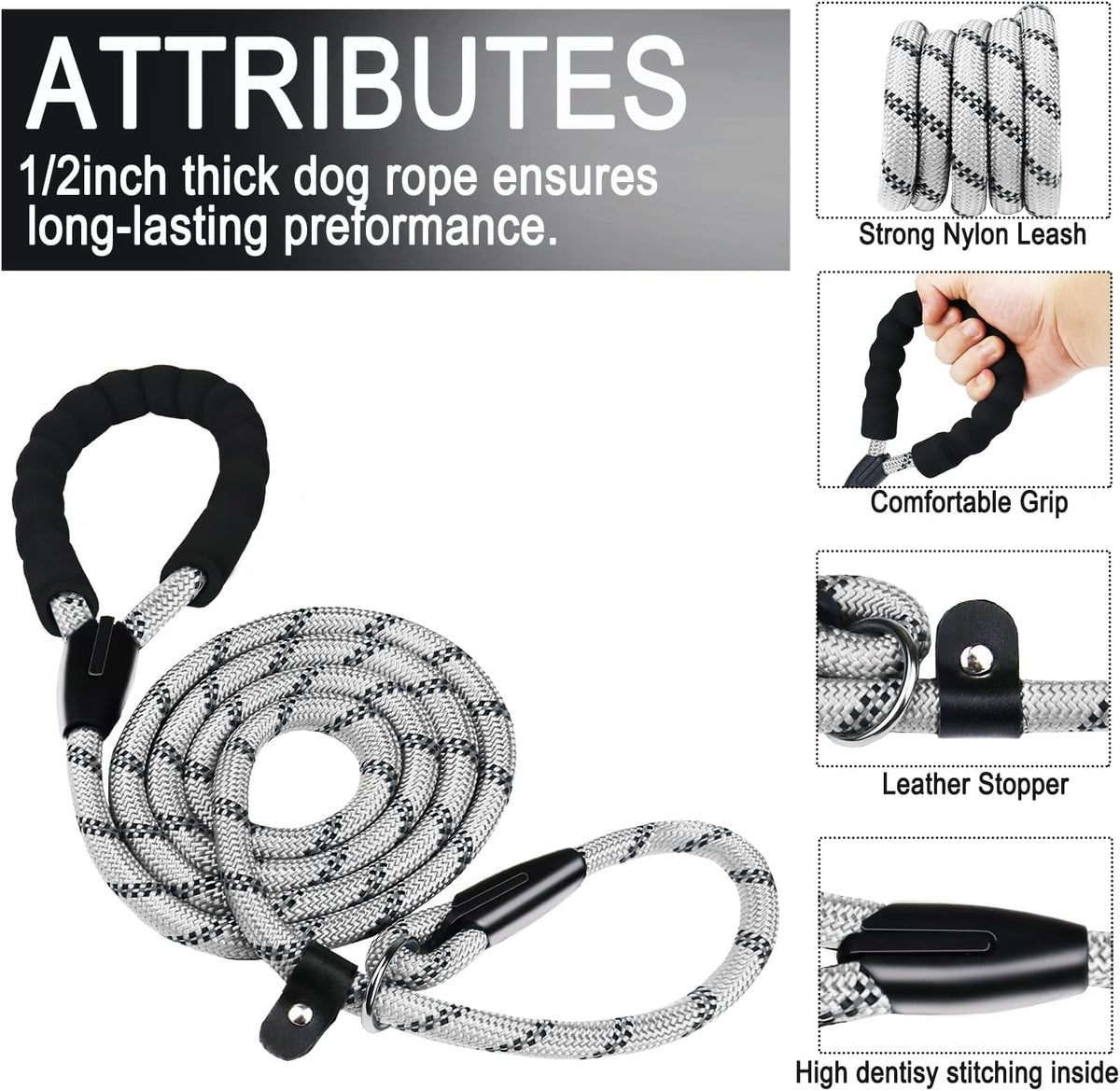 Dog Leash, 6 FT Heavy Duty Dog Leashes with Comfortable Padded Handle,Black – Essentials for Dogs - Light Gray / 6 Feet x 1/2 Inch - image 2