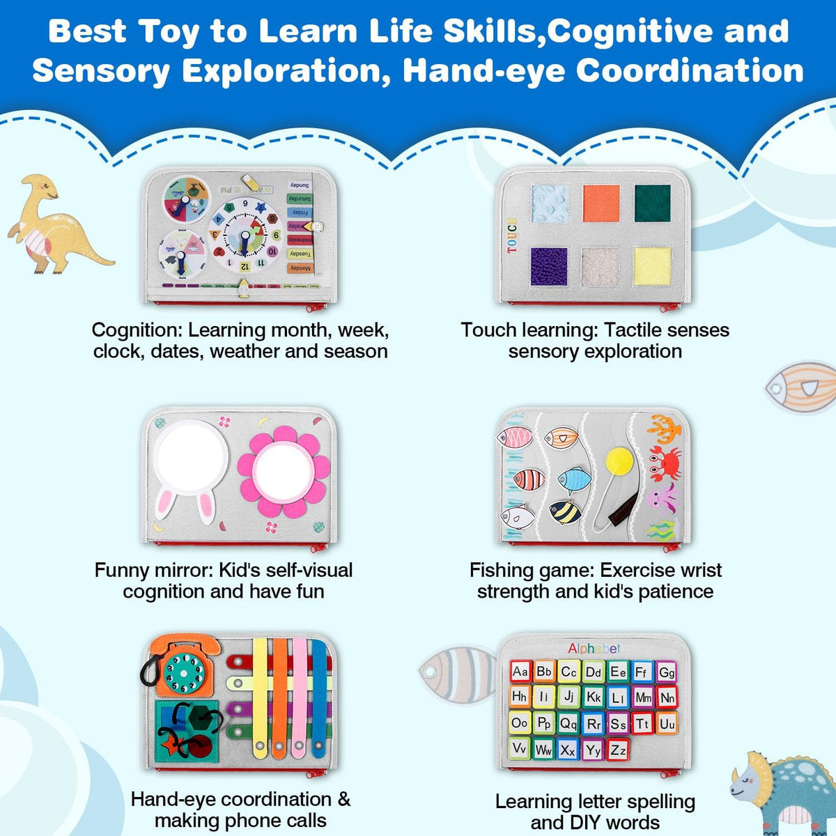 JHkim Busy Board Montessori Toys for Boys Girls Gifts - Gray - image 3