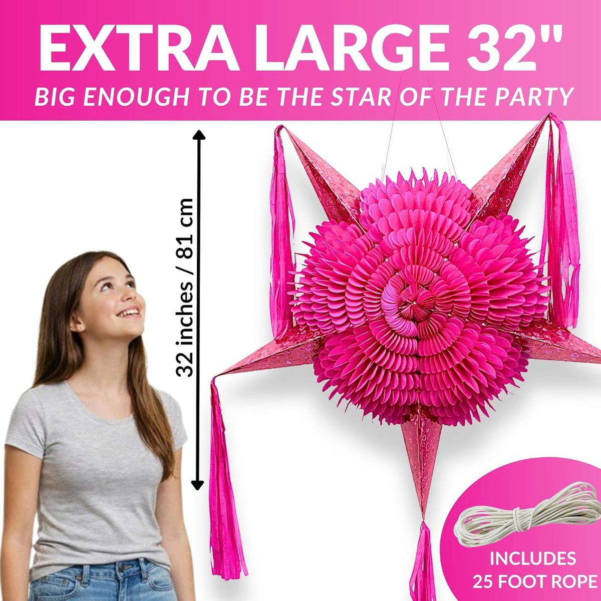 Mexican Piñata, Christmas Pinata - Hot Pink 32" - image 2