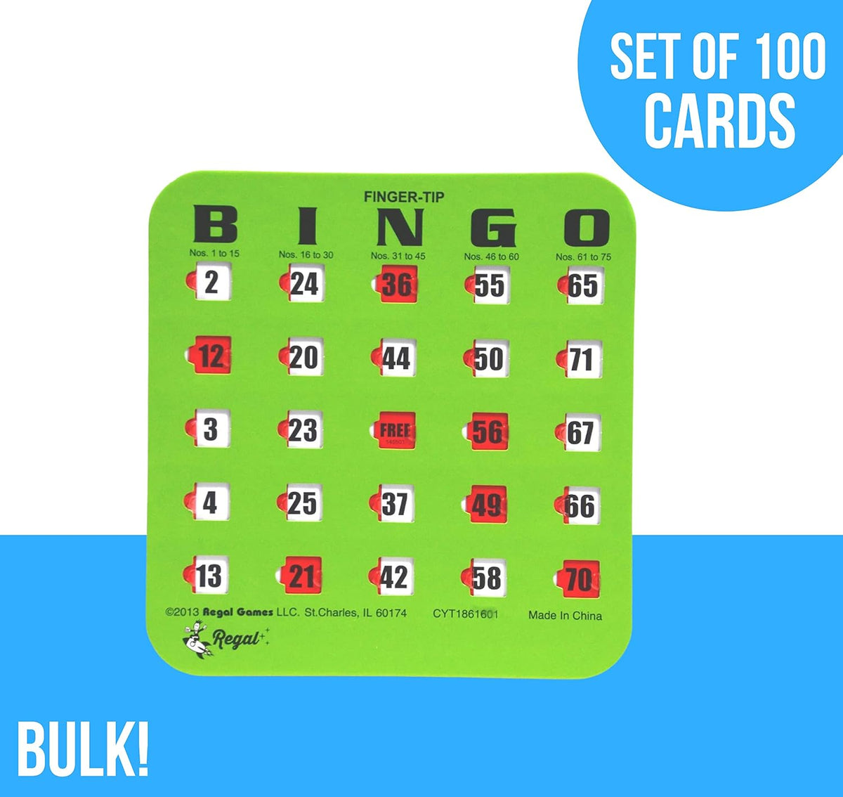 Regal Bingo Bulk Bingo Cards with Sliding Windows - Green / 100 Cards - image 3