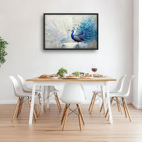 Quorin Peacock Large Wall Art Blue and White Pictures Elegant Animal Wall Decor Canvas Print Painting Artwork for Bathroom Living Room Bedroom 36L x 24W