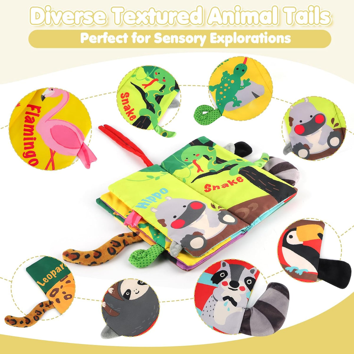 beiens Baby Books Toys, Tummy Time Touch and Feel Sensory Toys for Infant – Fun for Kids & Family - Rainforest Tails-1 Book - image 2