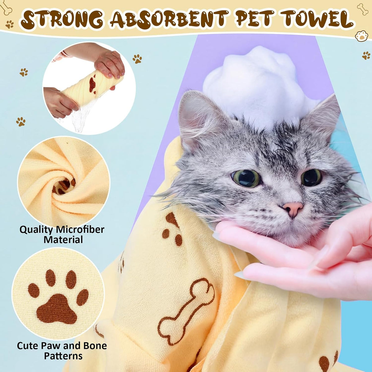 Irenare 12 Pack Dog Bath Towel Set 20'' x 39'' Microfiber - Beige - image 3