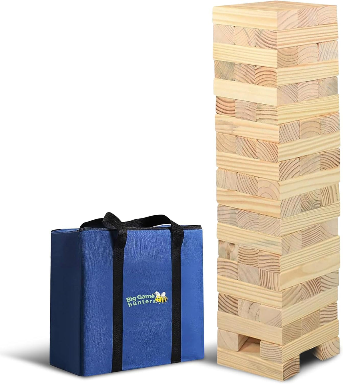 Big Game Hunters giant tower stack game with 58 pine wood blocks and carry bag