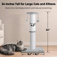 34-Inch Tall Cat Scratching Post for Large Cats, Stable Base - Light Gray - image 2