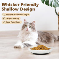 Ceramic Cat Food Bowls - 8 Pack Shallow Plates for Wet Food, Whisker-Friendly Feeding Dish with Non-Slip Silicone Base, Microwave & Dishwasher Safe for Indoor Cats & Kittens