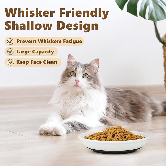 Ceramic Cat Food Bowls - 8 Pack Shallow Plates for Wet Food, Whisker-Friendly Feeding Dish with Non-Slip Silicone Base, Microwave & Dishwasher Safe for Indoor Cats & Kittens