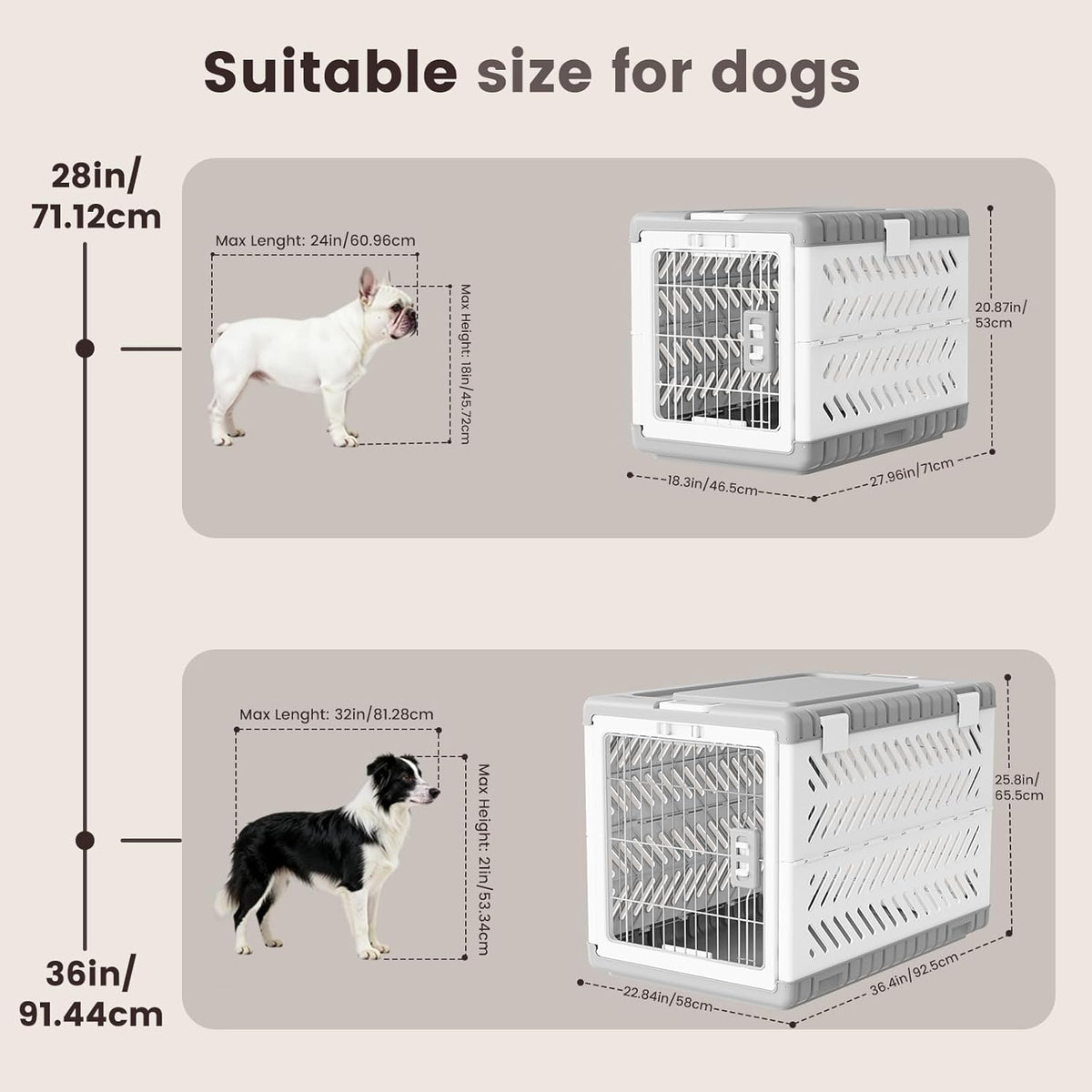 Collapsible Dog Crate for Small/Medium Dogs - Grey / 28.0"L x 18.3"W x 20.9"H - image 3