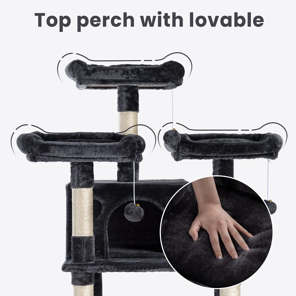 SHA CERLIN 68 Inches Multi-Level Large Cat Tree for Large Kitties/Big - 68in / Dark Grey - image 4