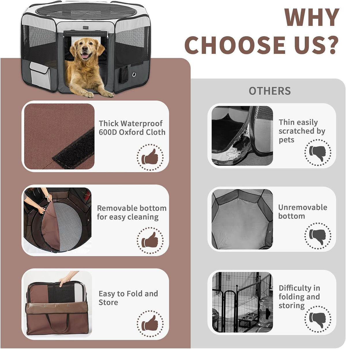Dog Playpen Portable Pet Play Pens for Small Dog/Cat/Rabbit/Chicks - Gray / 8 / Medium (36"x36"x20") - image 3