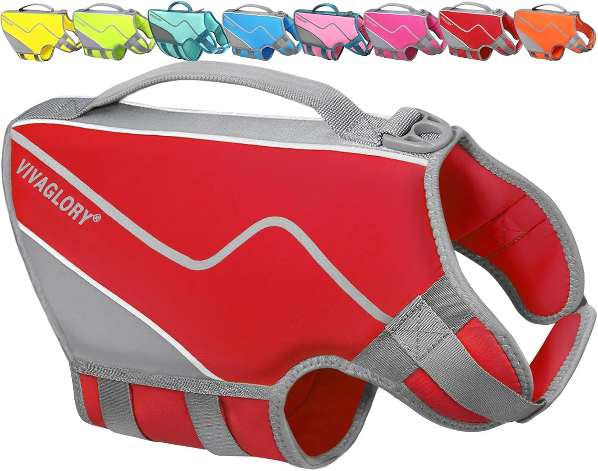 VIVAGLORY Dog Life Vest Neoprene Dog Swim Vest, M - Red / XS: 16-20in (Ribcage Girth)