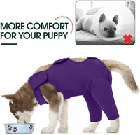 Kuoser Dog Surgery Recovery Suit for Rear Legs, Thigh Wound Protective Sleeve for Dogs, Dog Recovery Sleeve for Female Male Dogs, Dog Onesie After Surgery Pet Surgical Suit for Spay Neuter, Purple S