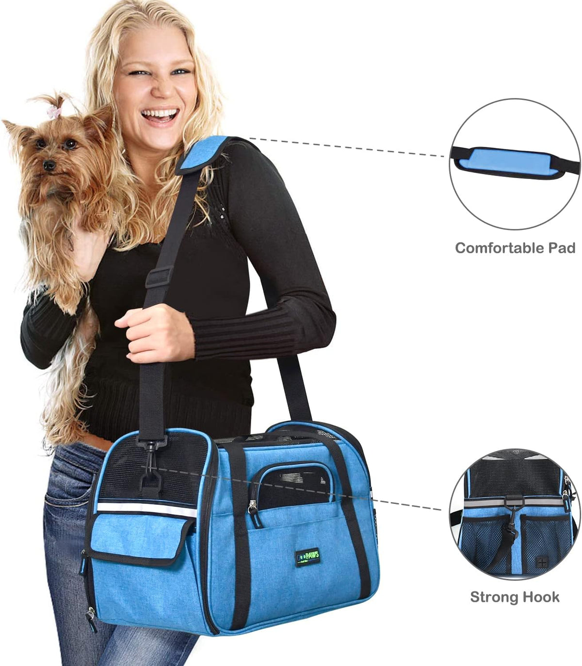 JESPET Soft-Sided Airline-Approved Dog & Cat Carrier Travel Bag – Essentials for Cats - 19.0"L x 10.0"W x 13.0"H / Turquoise Blue - image 3