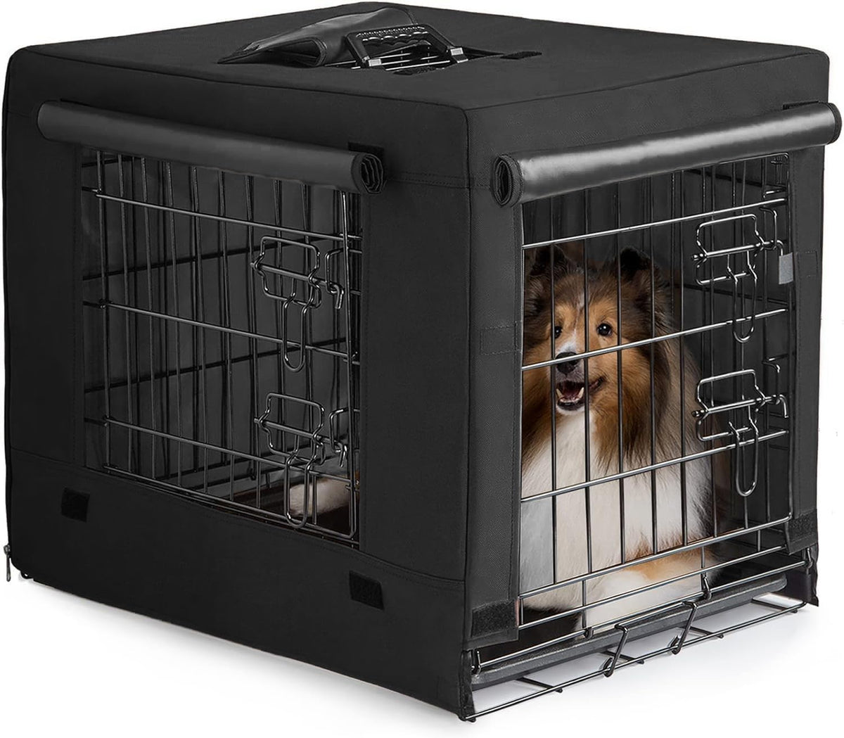 DONORO Dog Crates for Small Size Dogs Indoor Double Door Dog Kennels - Black / 42.0"L x 28.0"W x 31.0"H