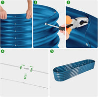 Land Guard 8×2×1.5ft Galvanized Raised Garden Bed Kit, Raised Garden Boxes Outdoor, Oval Metal Raised Garden Beds for Vegetables, Blue