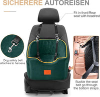 Dog Car Seat for Small Dogs, Memory Foam Booster Dog Seat for Dogs up to 35 lbs, Elevated Pet Car Seat, Travel Safety Pet Seat with Washable Removable Cover, Storage Pockets (Green)