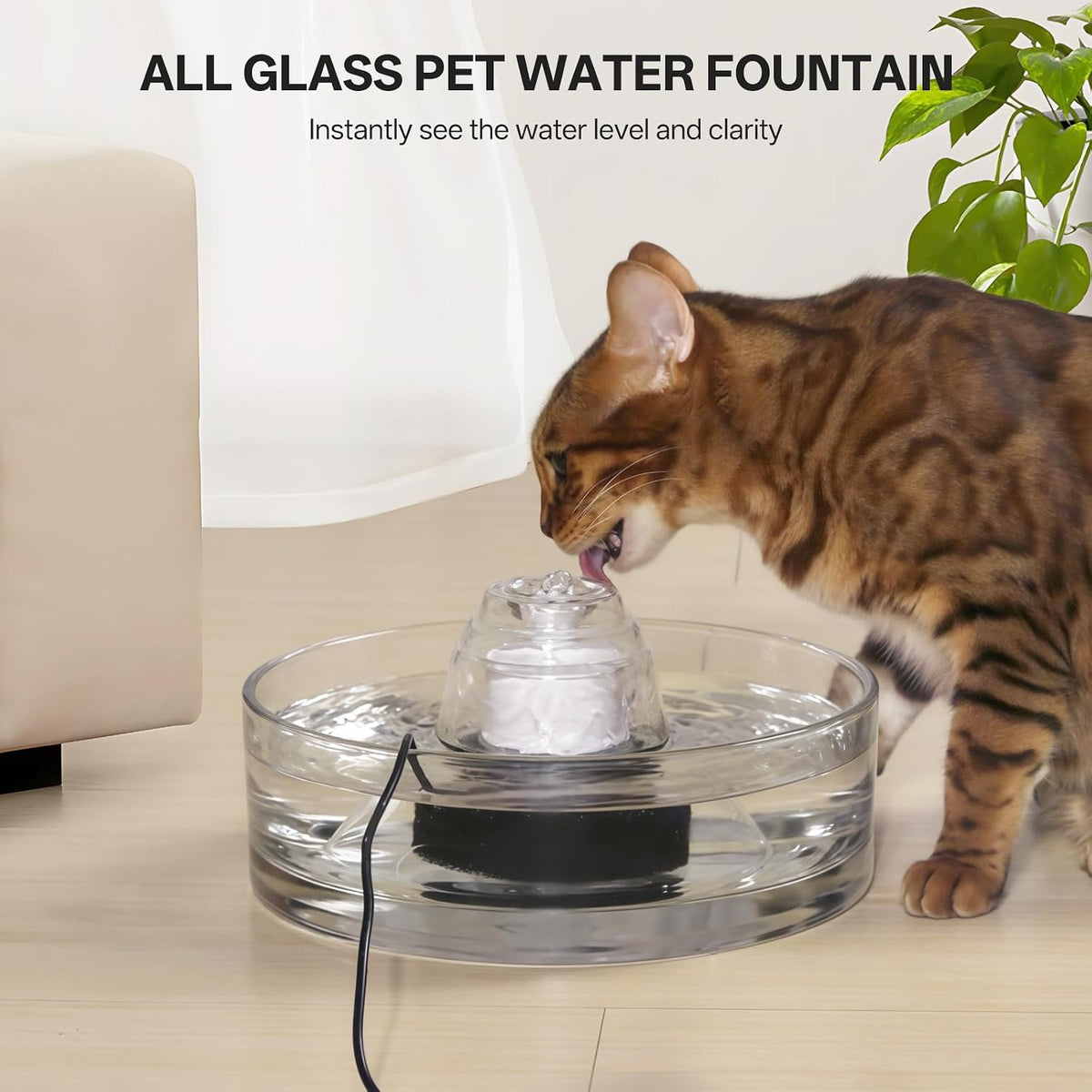 Upgrade 2.2L/78oz Ceramic Pet Fountain - 2.7L Glass Cat Fountain - image 2